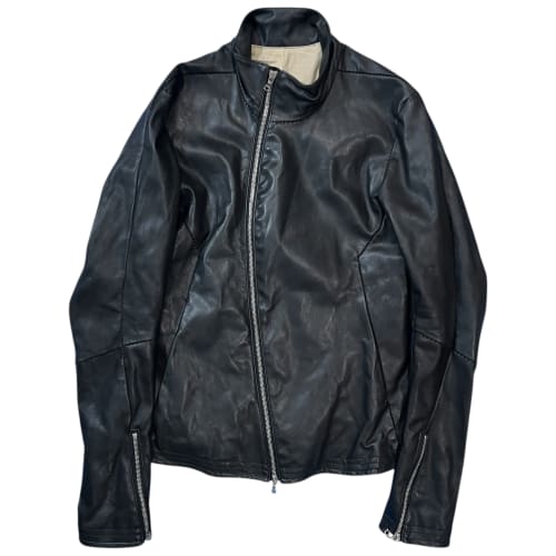 San Curved-Zip Leather Single Riders Jacket