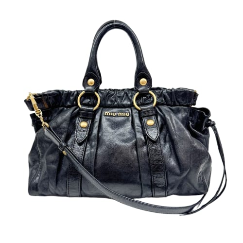 Vitello Black Leather Two Way Bag