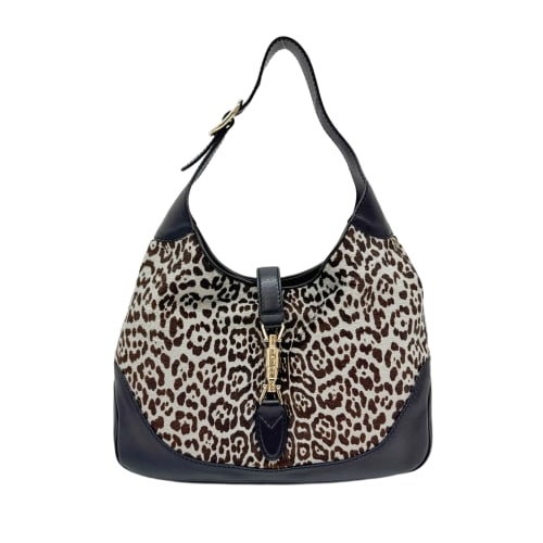 Jackie Blue Leopard Print Pony Hair Shoulder Bag