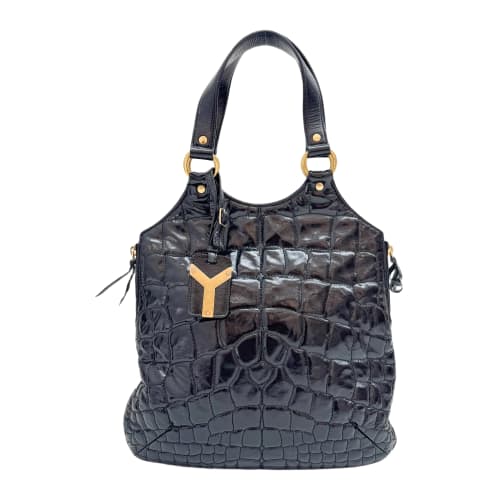 Tribute Black Croc-Embossed Patent Leather Tote Bag
