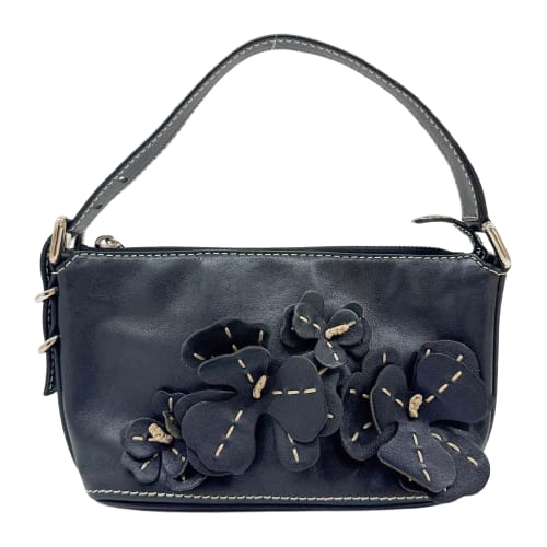 Floral Black Leather Shoulder Bag