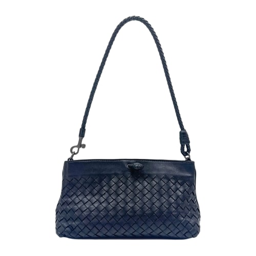 Intrecciato Black Leather Shoulder Bag