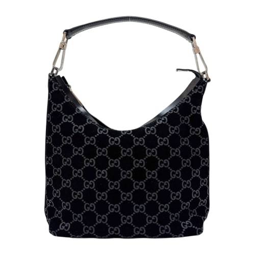 Black GG Canvas Suede Shoulder Bag