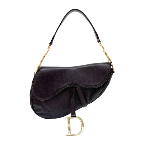 Saddle Dark Brown Ostrich Leather Shoulder