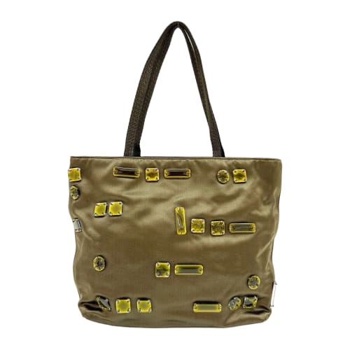 Bijoux Embroidery Olive Green Satin Handle Bag