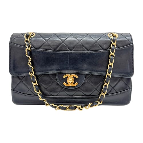 Matelasse Black Leather with Gold Details Shoulder Bag