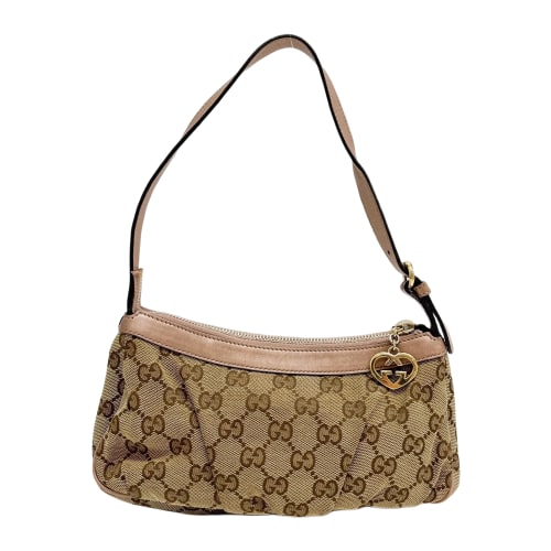 Heart Zipper Brown GG Canvas Pouch Bag