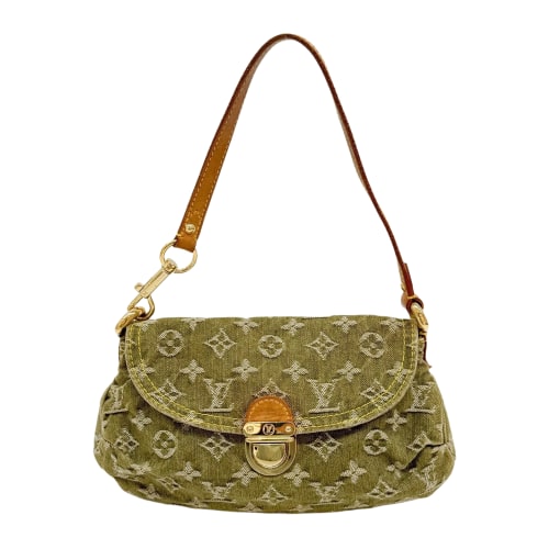 Monogram Pleaty Green Denim Shoulder Bag