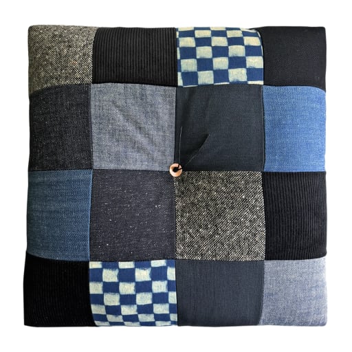 Froebel Cushion 'Indigo' Patchwork - Indigo / Black by Peace Cabin