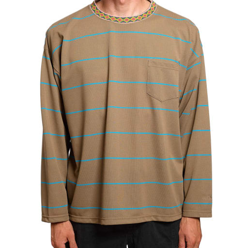 Ringer Collar Panel L/S Tee in Brown Khaki by Windthrow