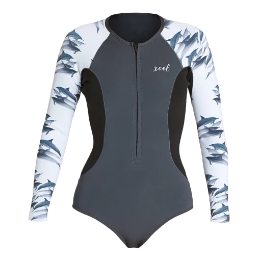 Women's Ocean Ramsey Water Inspired Axis Long Sleeve Front Zip Springsuit 1.5/1mm Cheeky Cut by Xcel Wetsuits