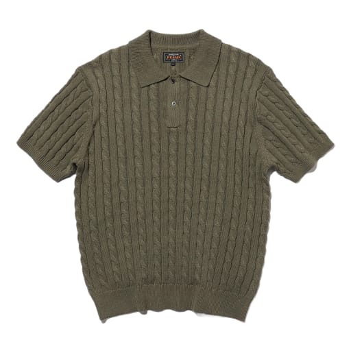 Knit Polo Cable - Olive by Hunting Lodge
