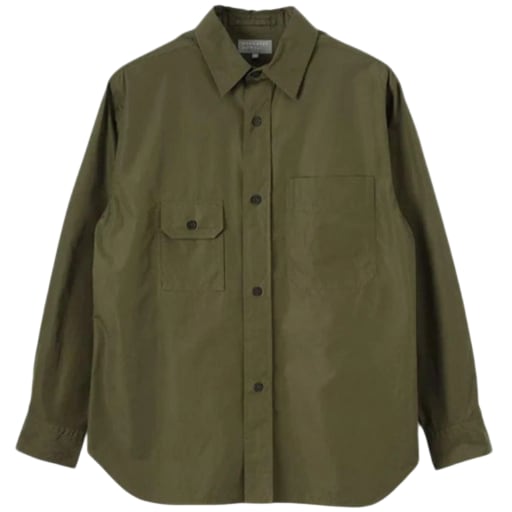Margaret Howell | Odd Pocket Shirt Double Twist Cotton Poplin 'Khaki Green' by Hatchet Outdoor Supply Co.