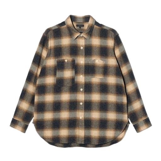 Work Shirt - Khaki Cotton Heavy Shadow Plaid Flannel by Hunting Lodge