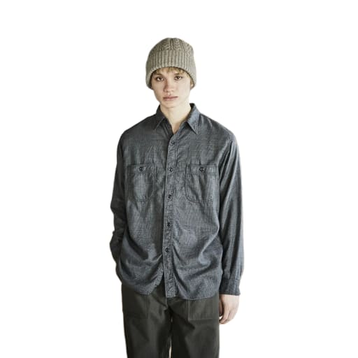 Relaxed Fit Melange Flannel Shirt - Gray Check by Hunting Lodge