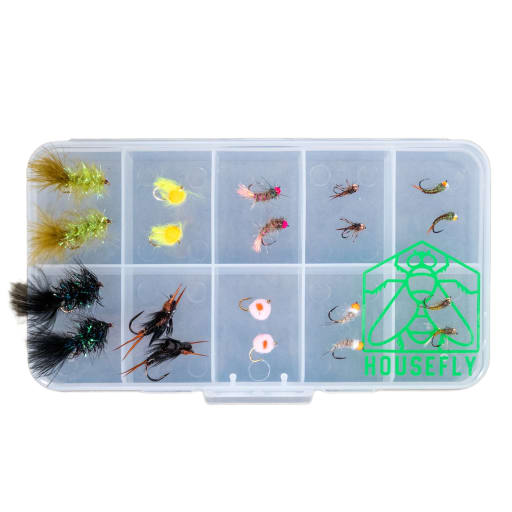 Housefly - Loaded Winter Fly Assortment Ten Compartment Clear Poly Box by Housefly Fishing
