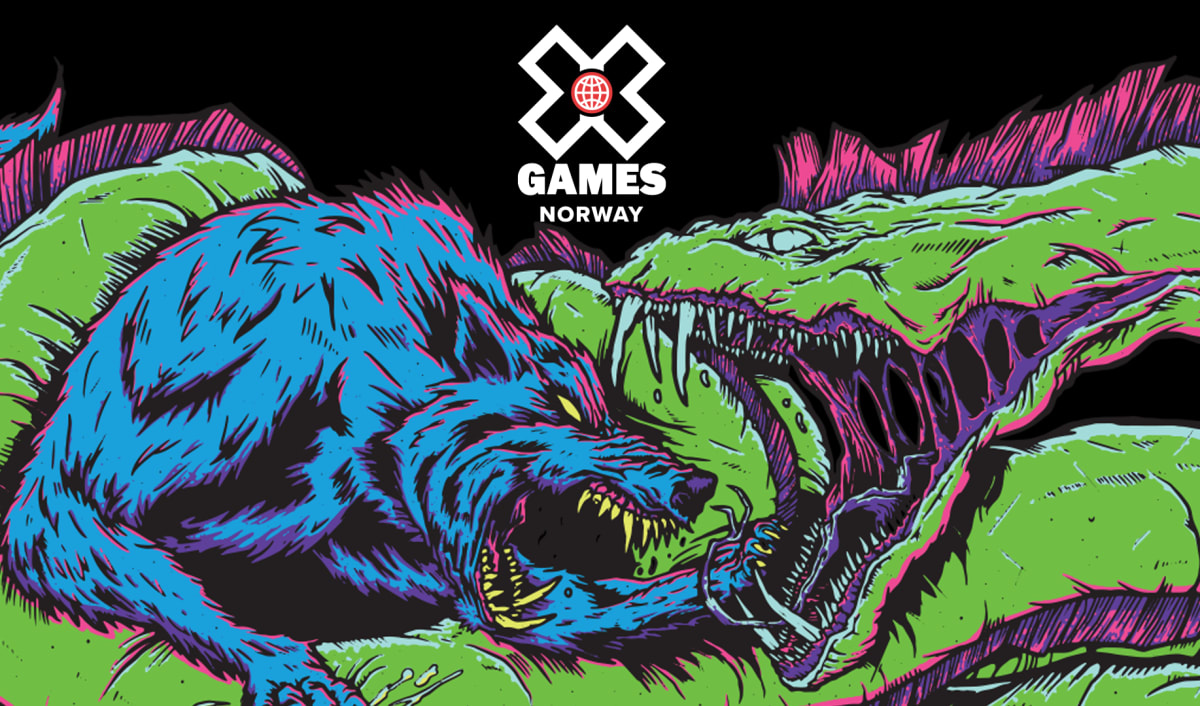 Design for X Games som viser fenrisulven og midgardsormen.
