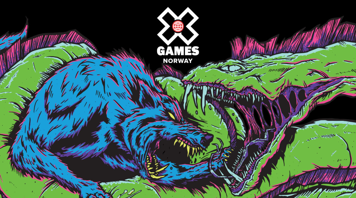 Design for X Games som viser fenrisulven og midgardsormen.