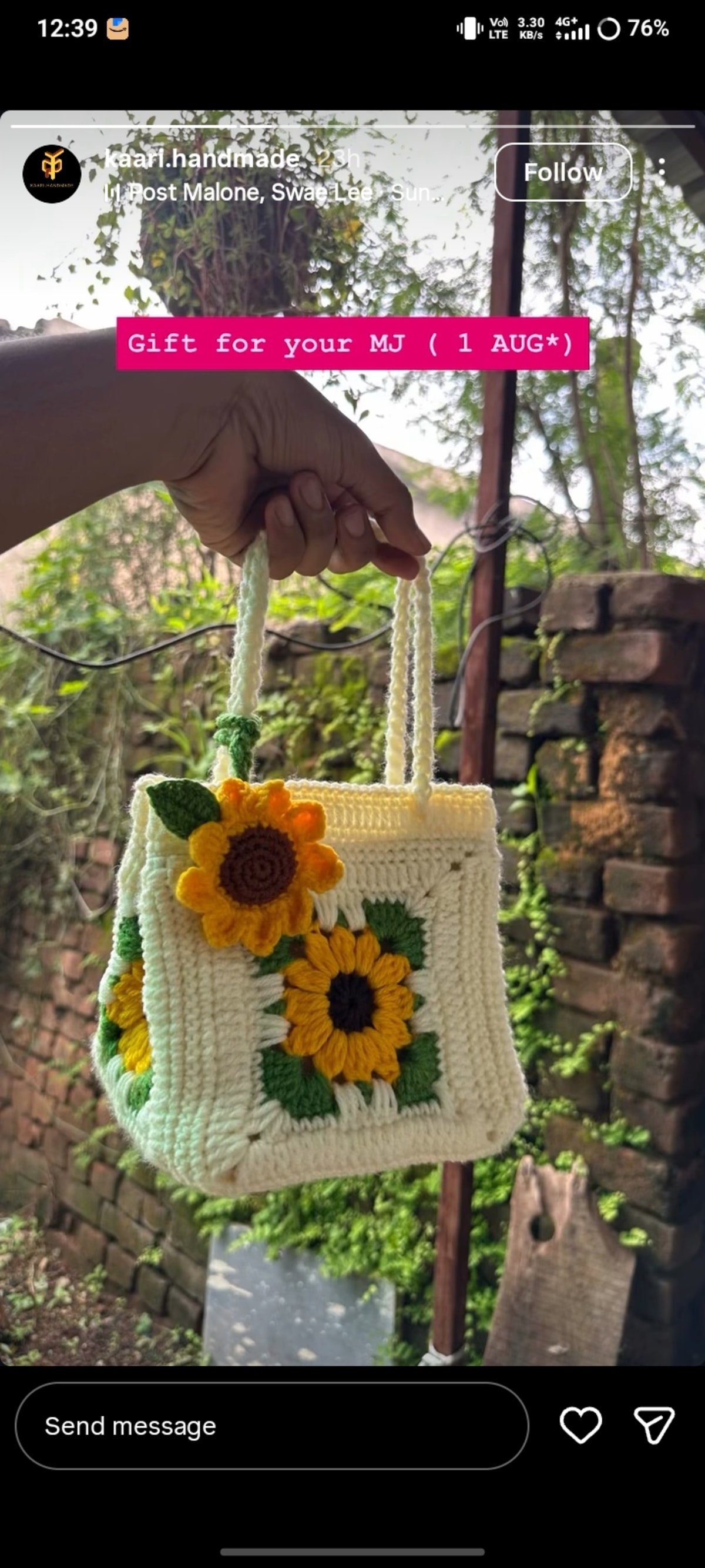 Crochet Sunflower Square Bag