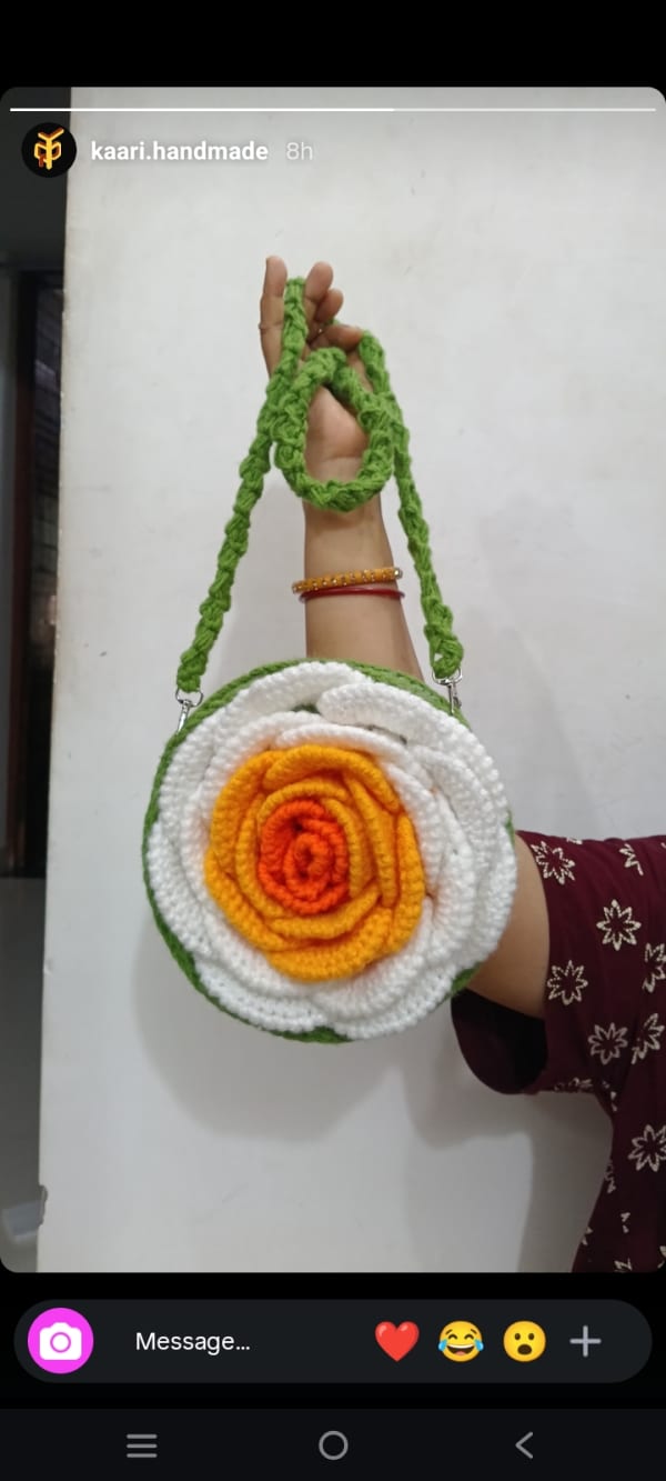 3d white orange doble side rose bag