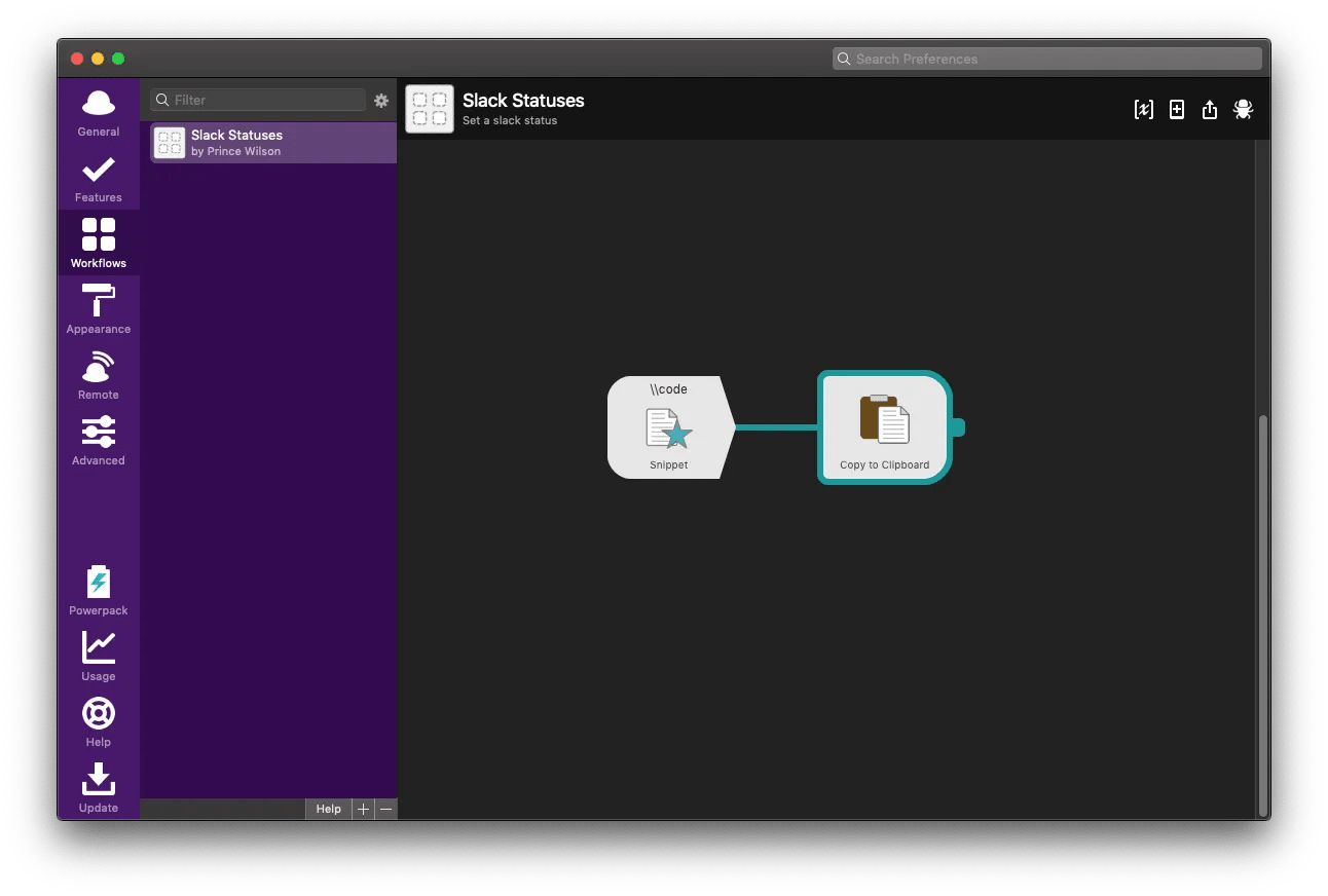 snippet trigger connecting to copy to clipboard output