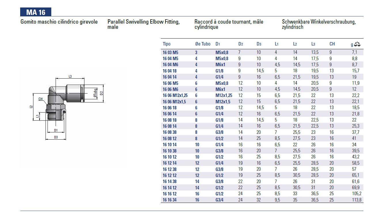 Spec Male Elbow MA16 Max Machine Tools Metal Pneumatic Fittings