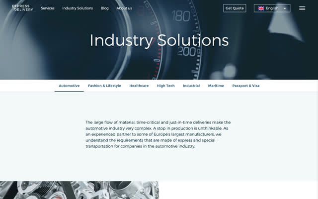 Website redesign example - Industry solutions page