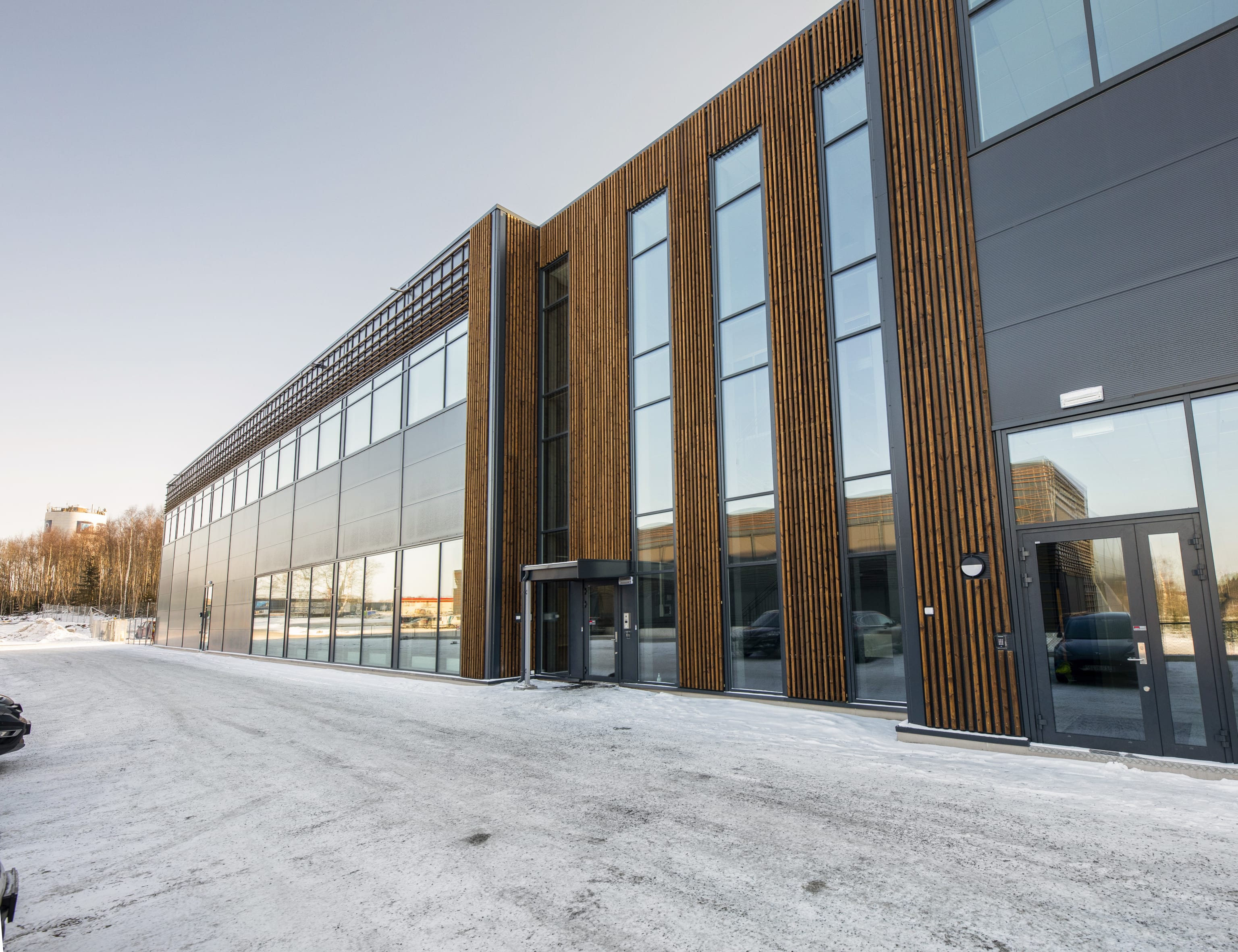 Nybygg del av Vestby Næringspark fasade inngang