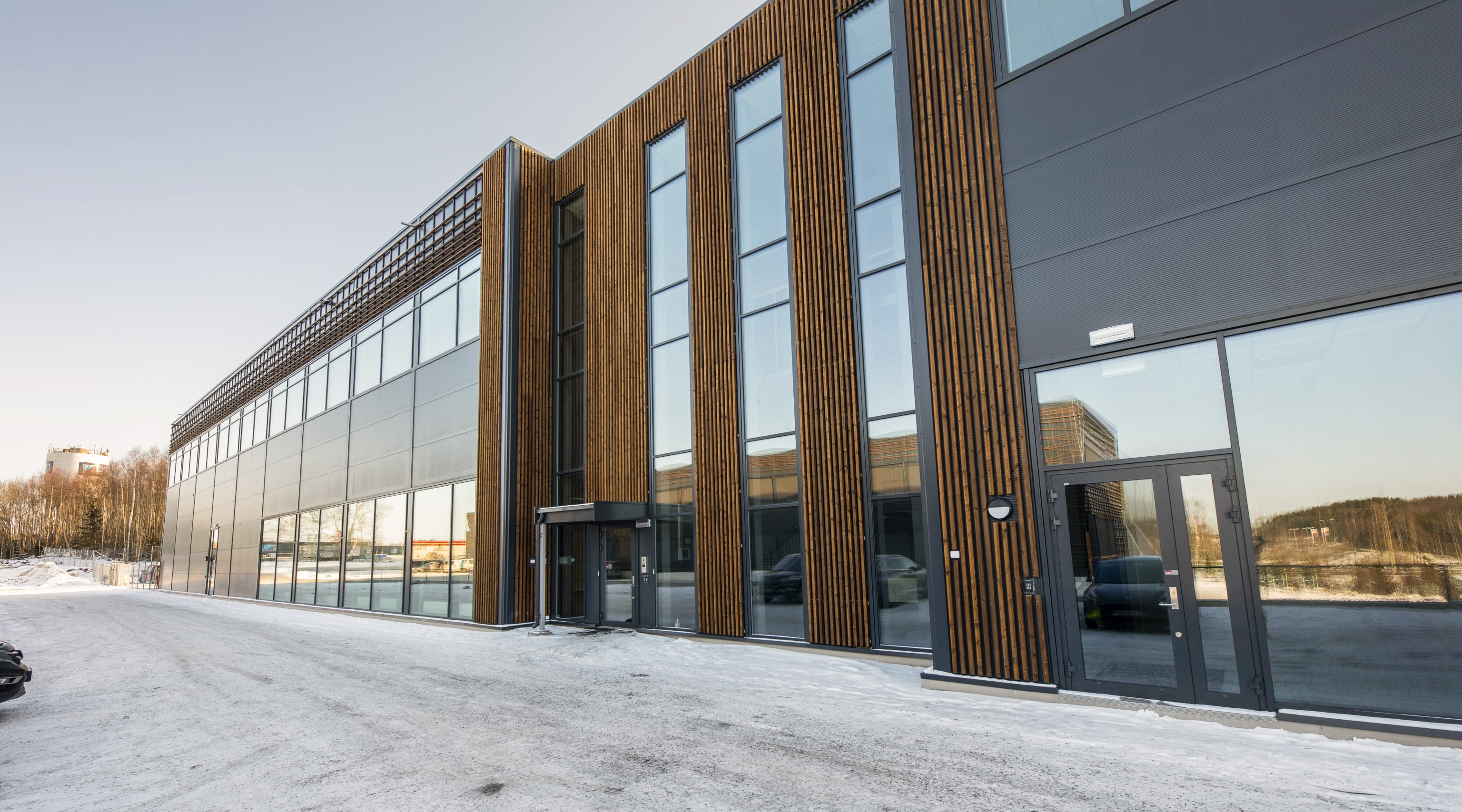 Nybygg del av Vestby Næringspark fasade inngang