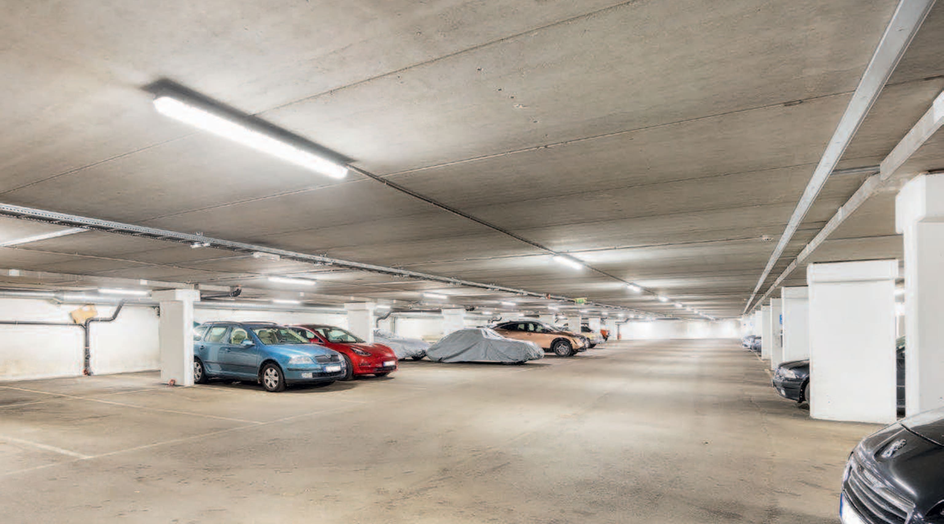 Garasjeanlegget Trondheimsveien 197, del av Sinsen Panorama - bilde tatt innvendig i garasjeanlegg