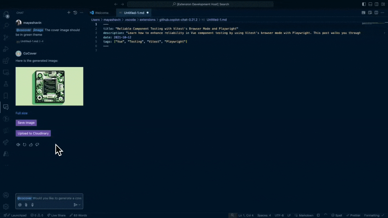 Demo of uploading the generated image to Cloudinary