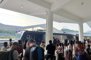 プラットホームに列車が入線