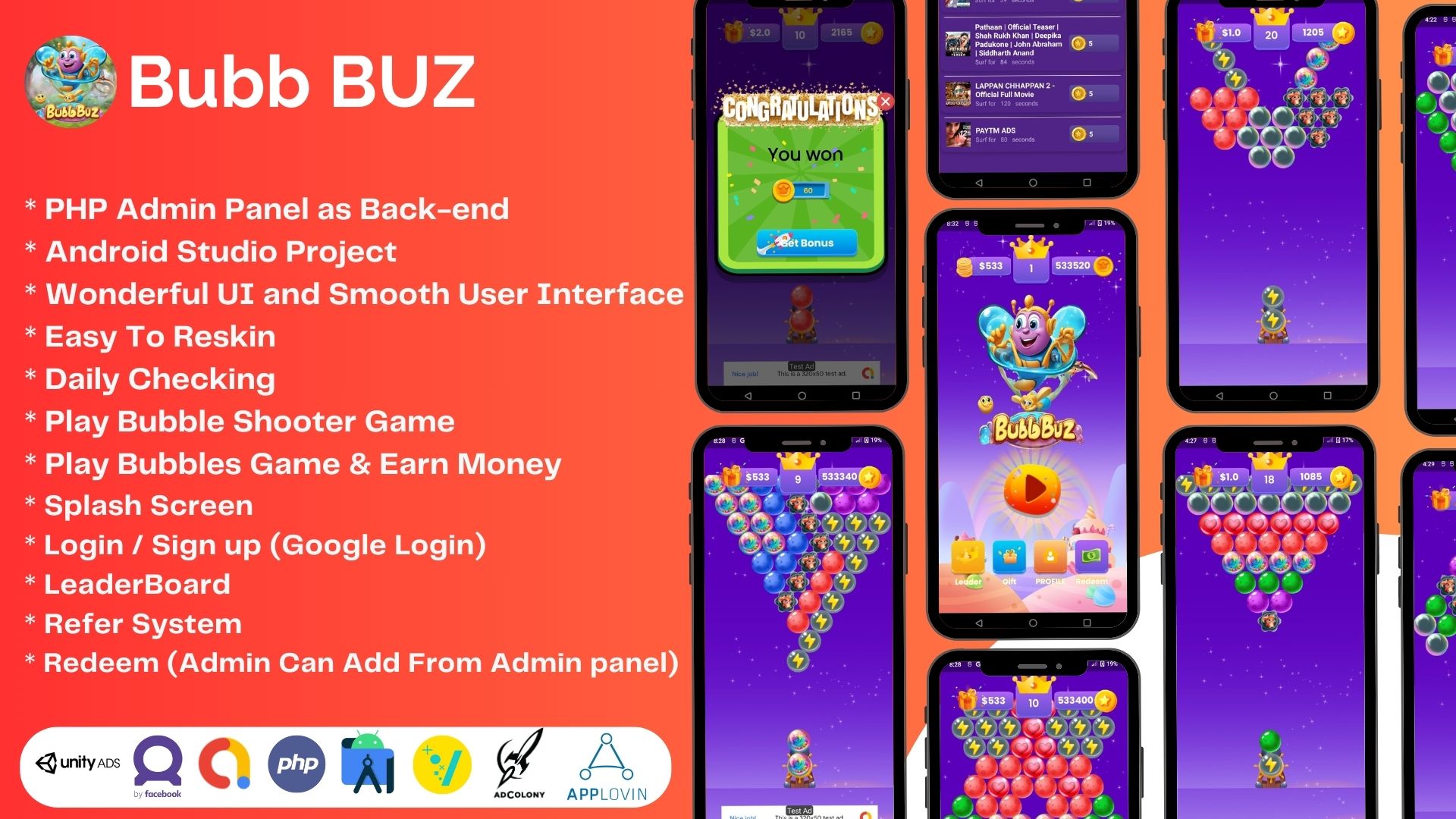 Bubb Buz Bubble Shooter Game - Rewards Earning Android Studio Project - 3