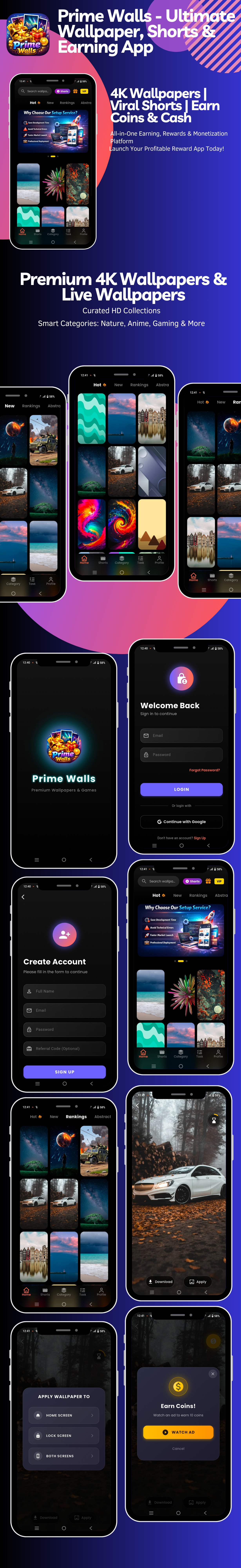 Prime Walls - Ultimate Wallpaper, Shorts & Earning App