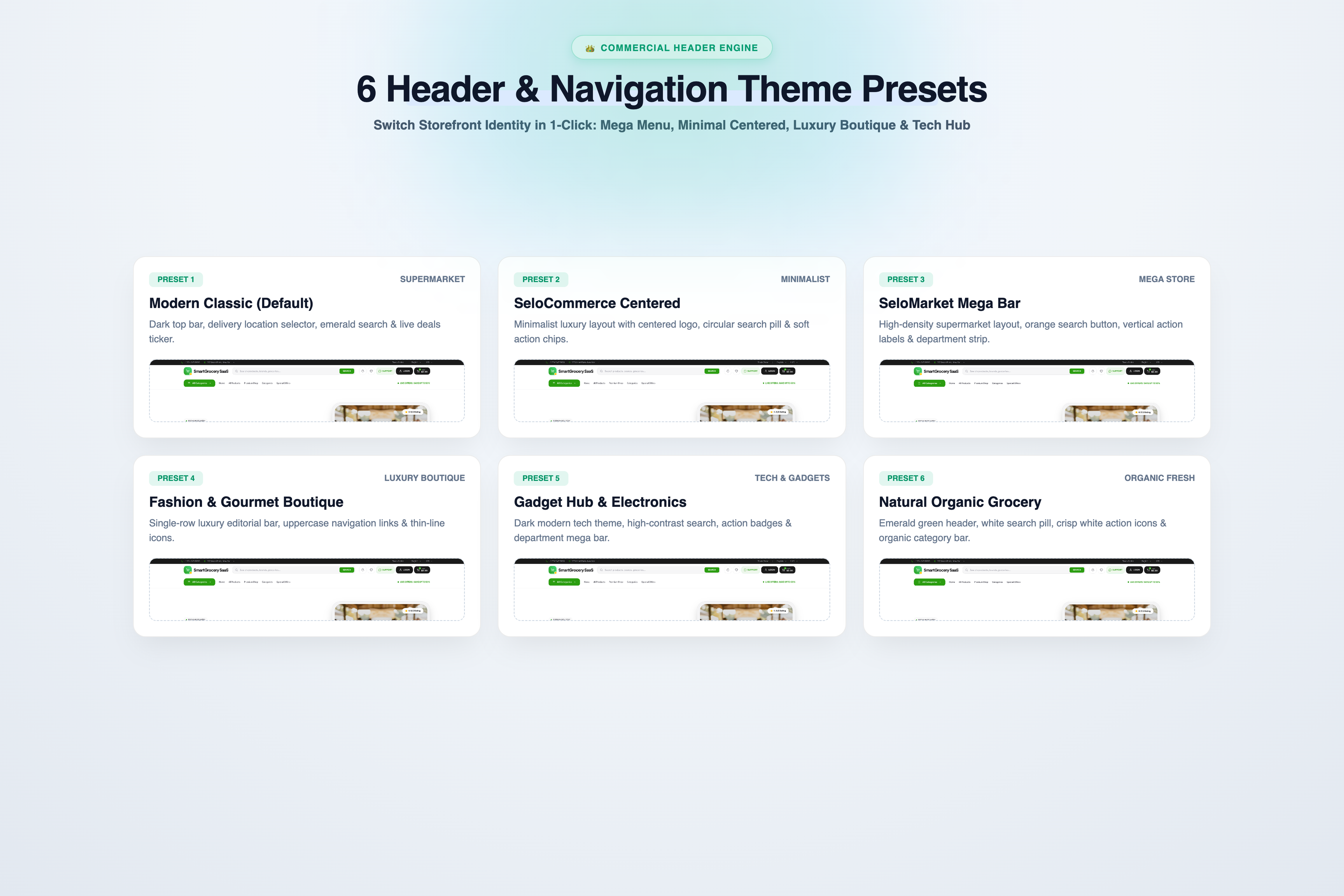 SmartGrocery - 6 Header and Navigation Layout Presets