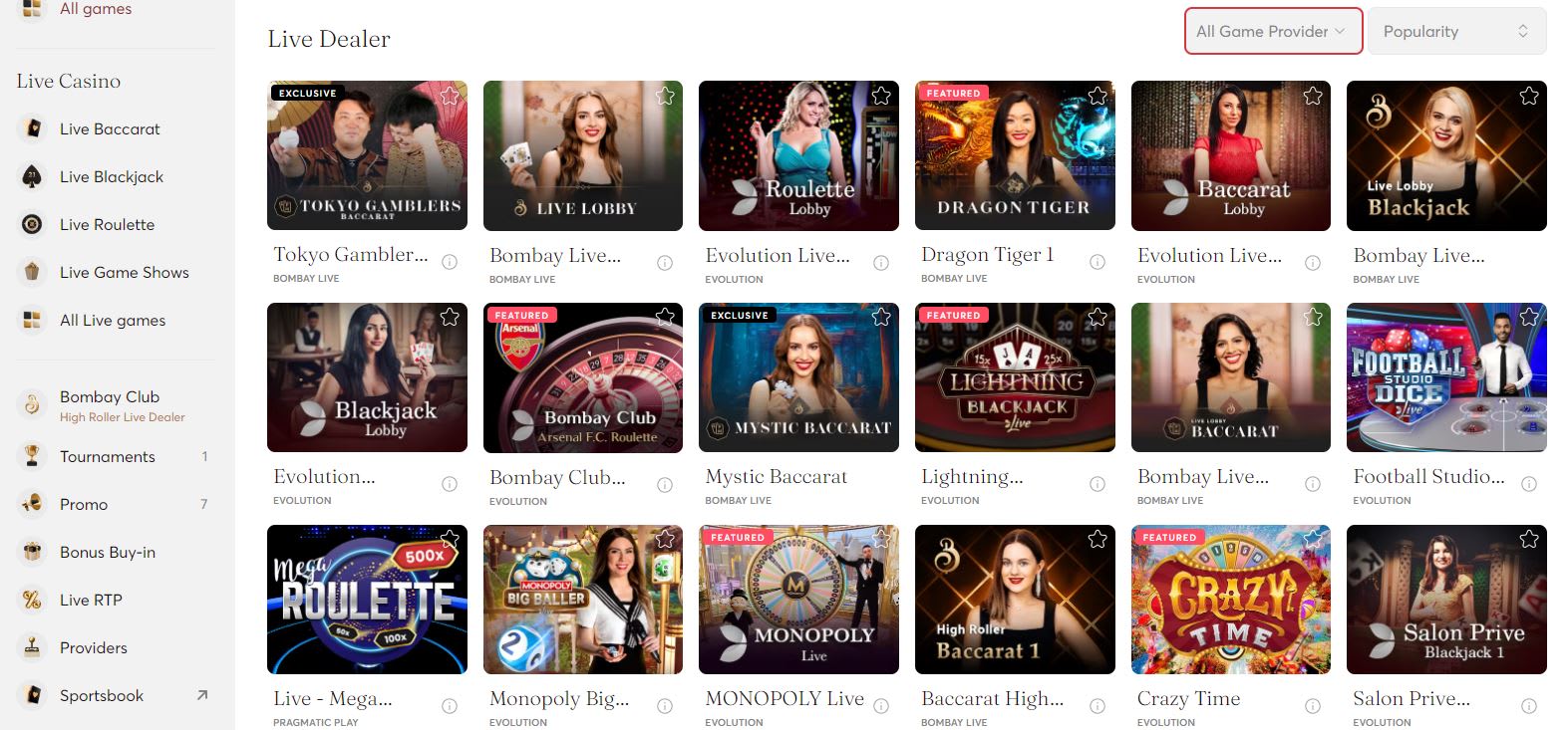 Bitcasino.io Live Casino Games