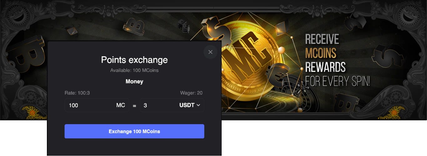 Mirax Casino MCoins (exchange to USDT)