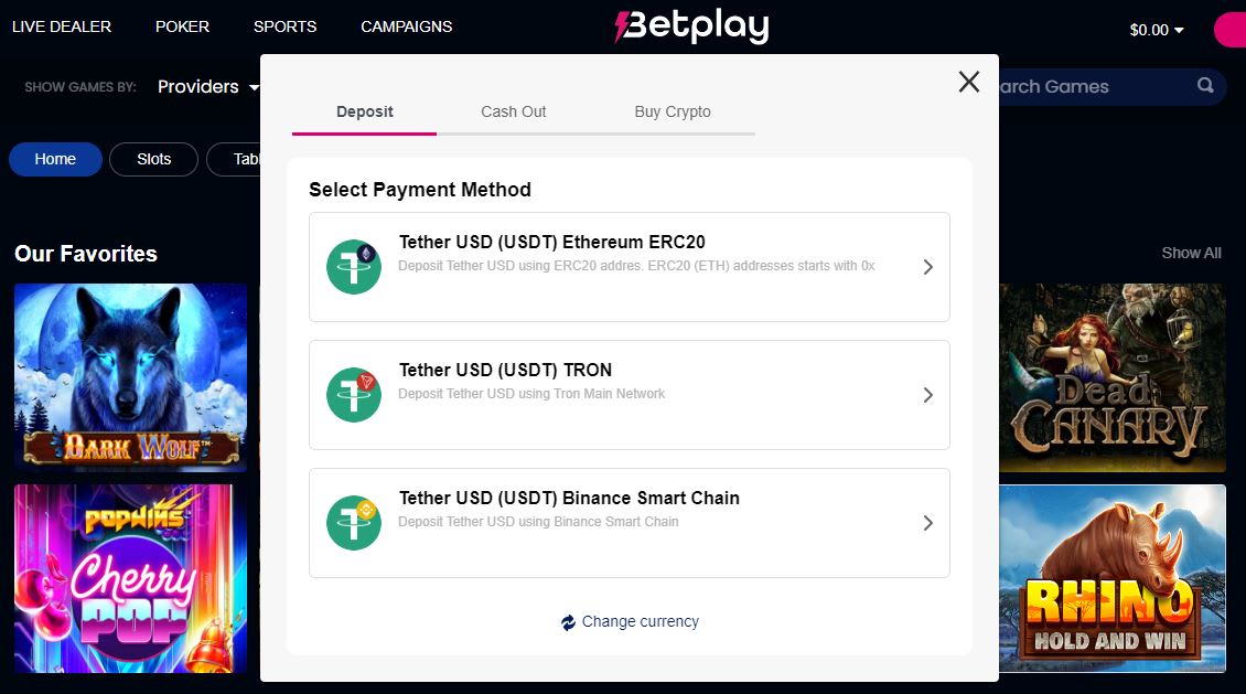 Betplay Deposit (USDT on Ethereum, Tron & BSC)