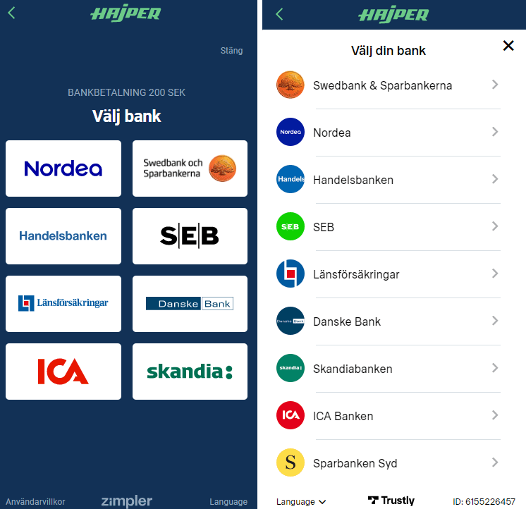 Hajper insättningar (Zimpler vs Trustly)