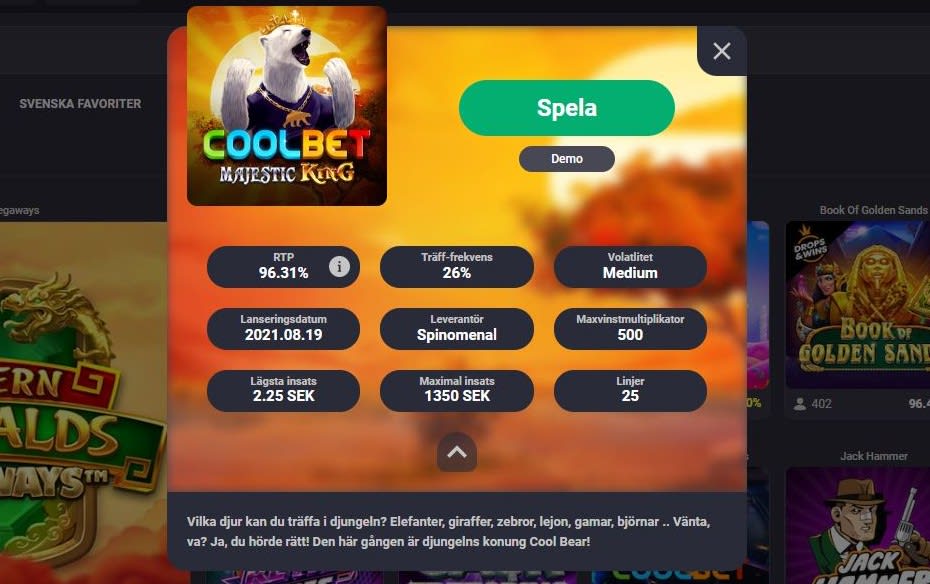 Coolbet detaljerad spelinformation