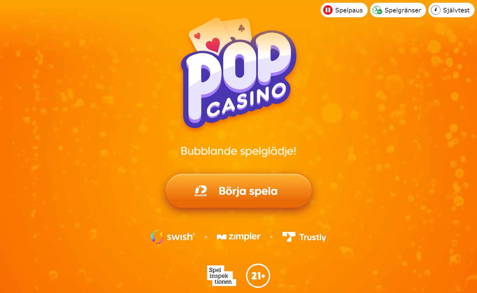 Pop Casino välkomstskärm