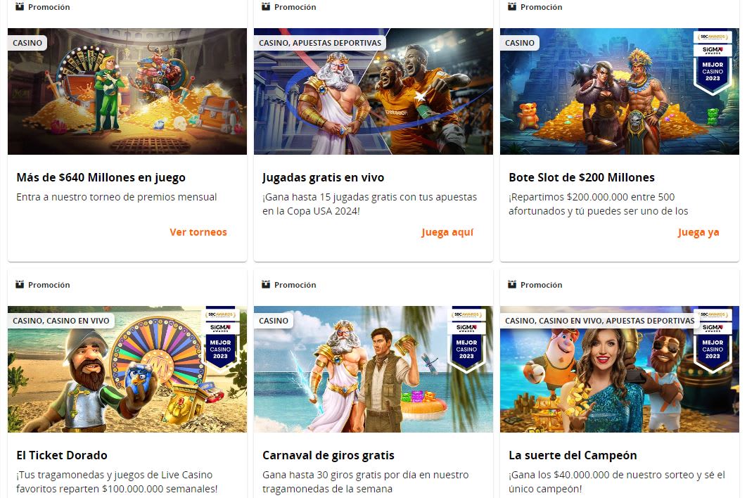 Típica página promocional de casino (Betsson Colombia)