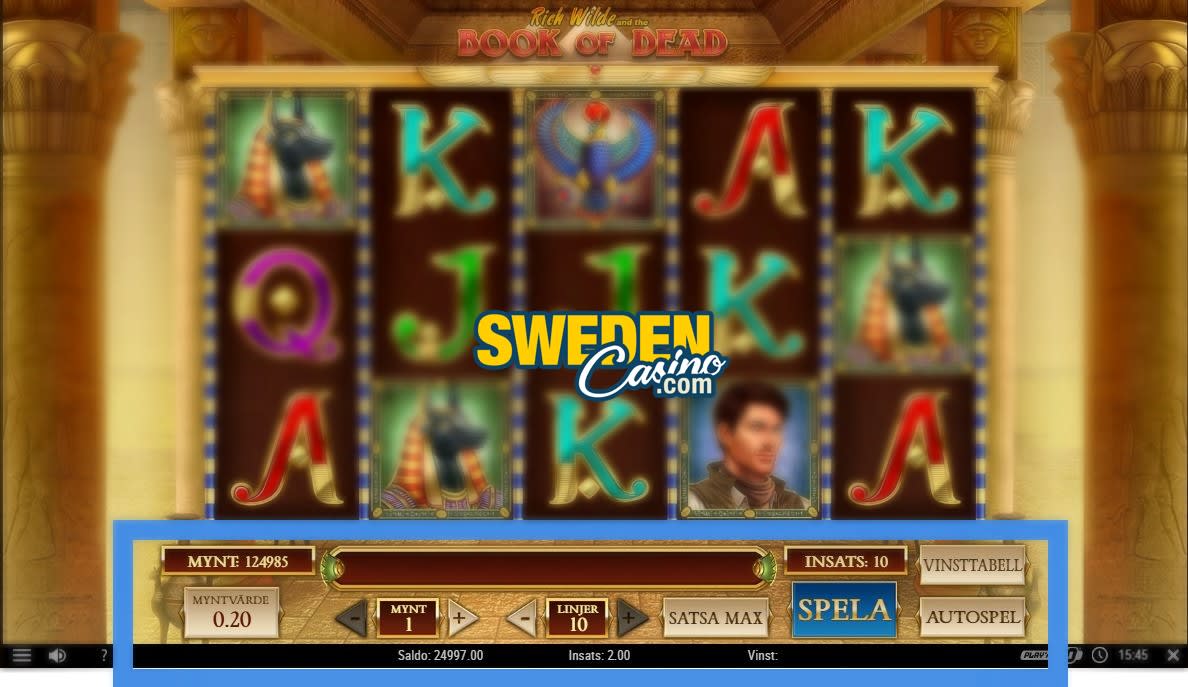 Typisk vy för insatsnivå på casino (Book of Dead)