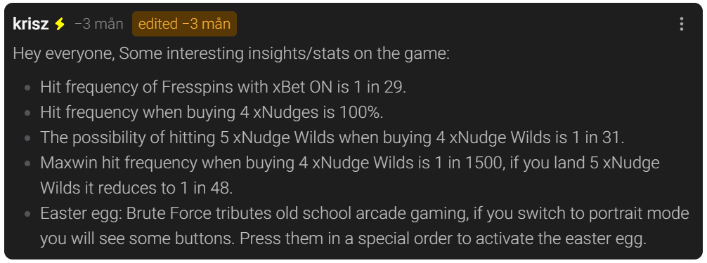 Brute Force officiell kommentar