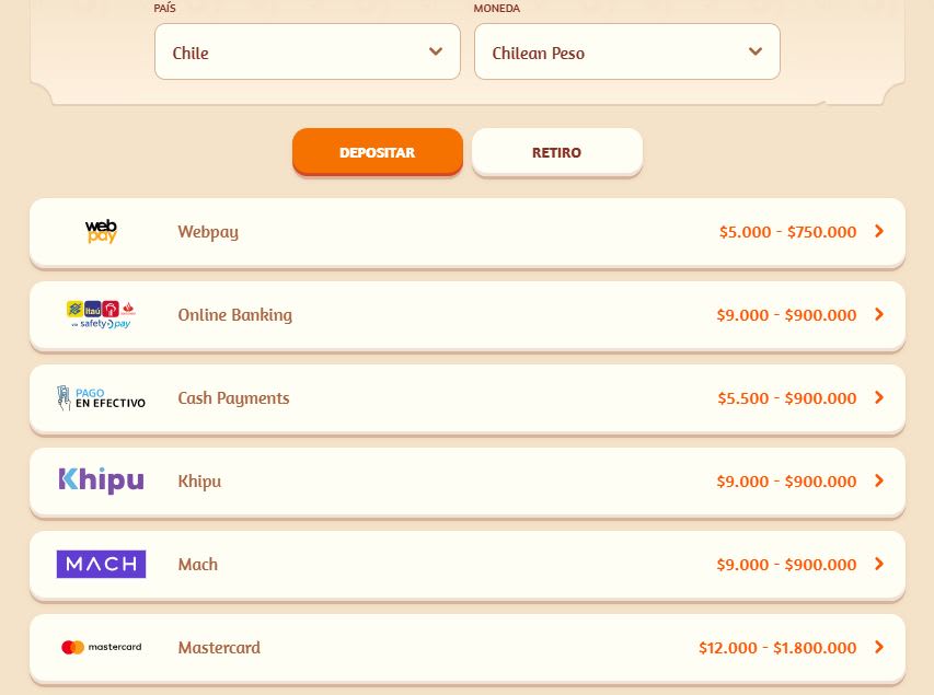 Pagos en pesos en casinos online
