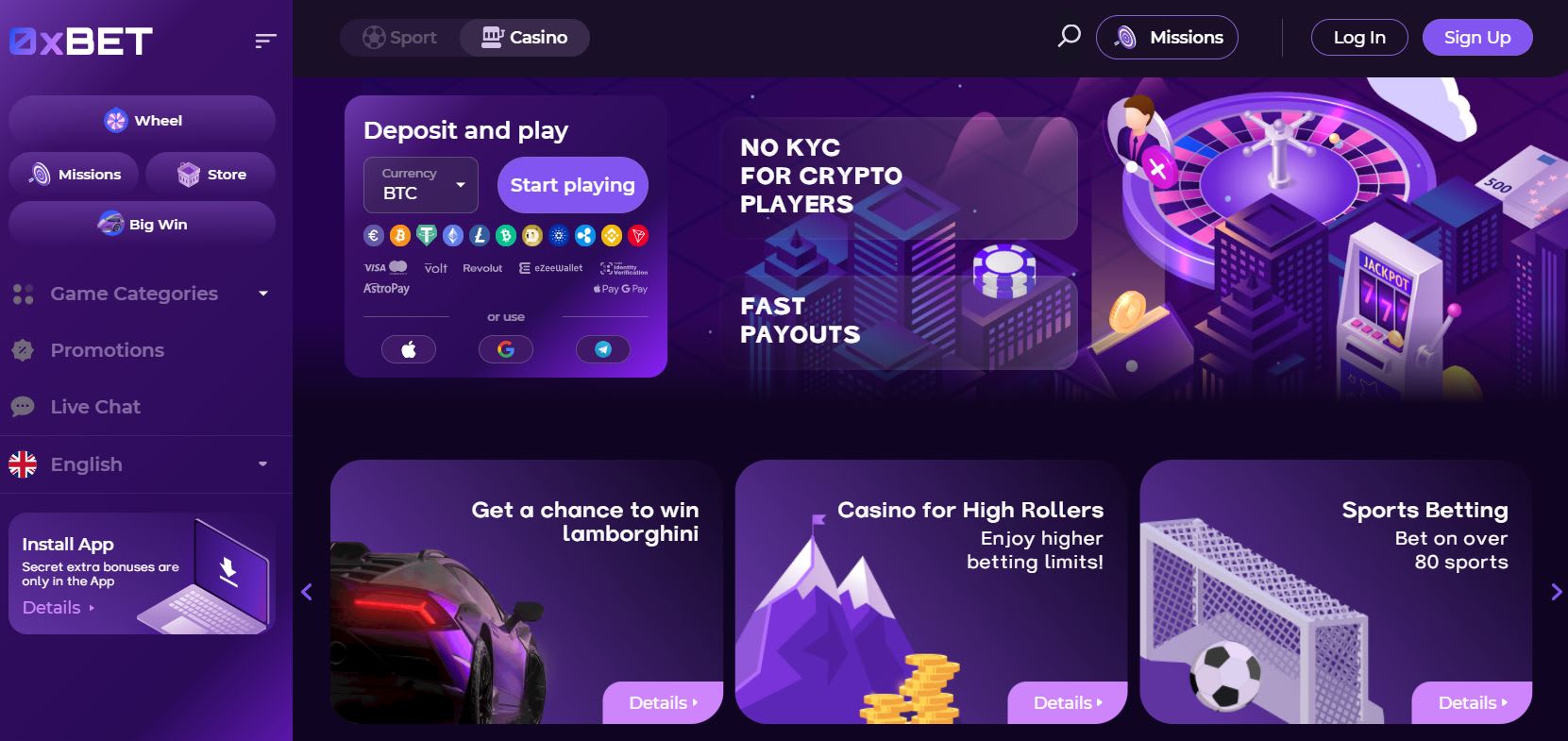 Anonymous Sports Betting at 0xBet