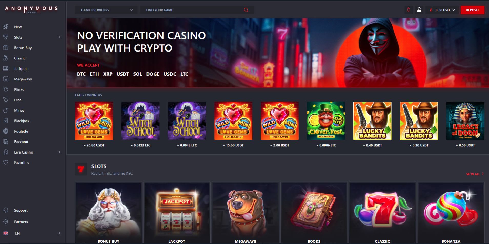 Anonym Casino Homepage