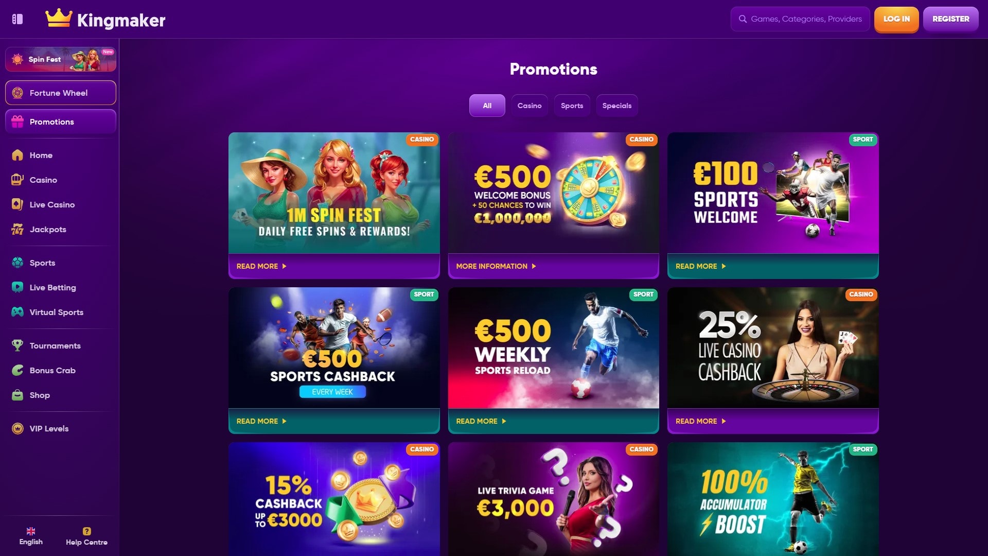 Kingmaker Casino - Promos