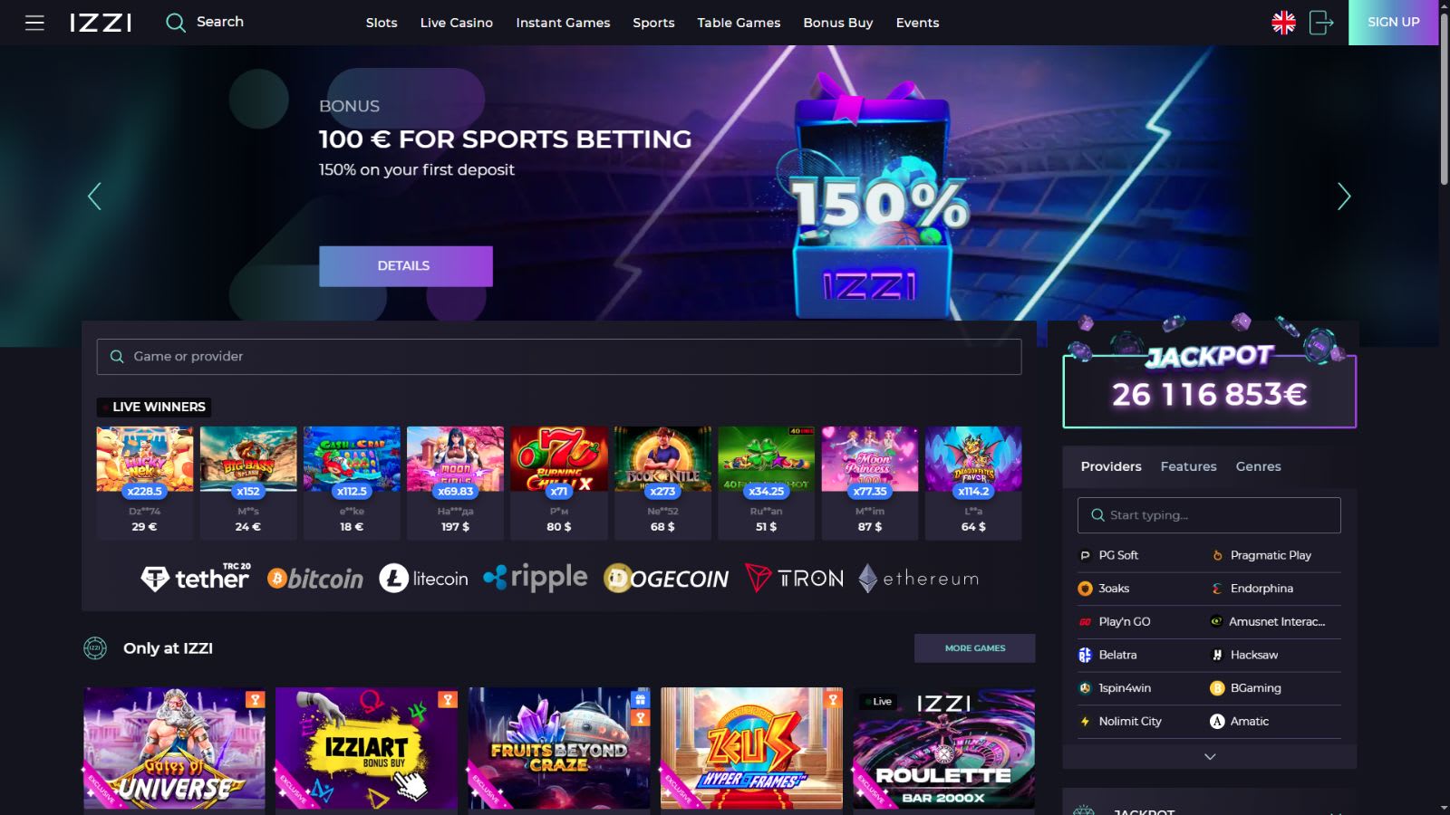 Izzi Casino Review - Lobby Screenshot