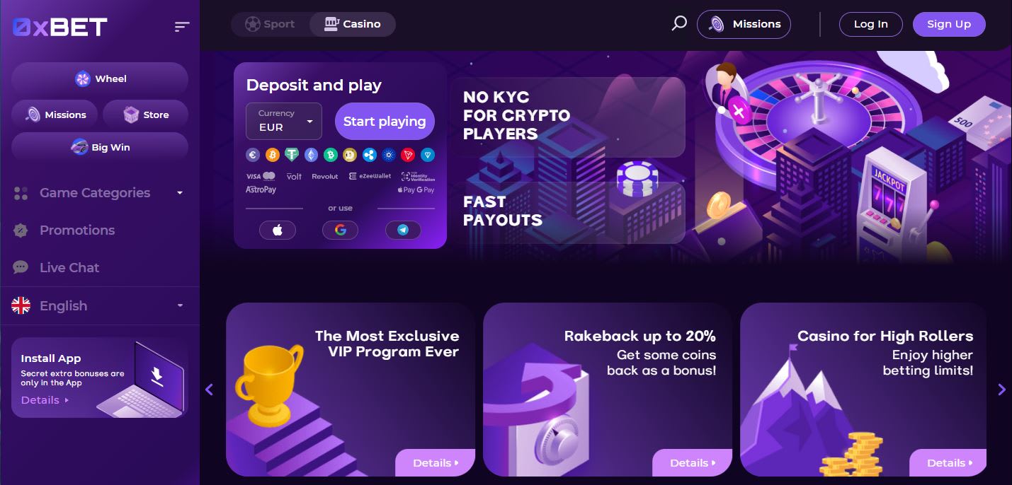 Crypto Casino utan KYC (0xBet)